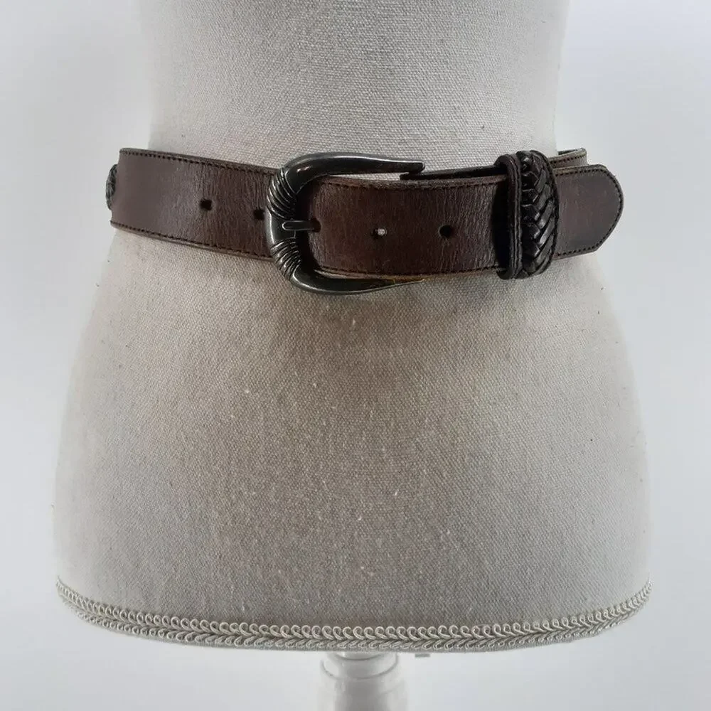 Vintage 1991 Western Rodeo Braided Brown Leather Conchos 28